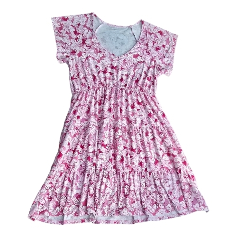 NOBO No Boundaries Pink Floral Tiered Mini Dress L (11-13) V-Neck Casual - Picture 5 of 15